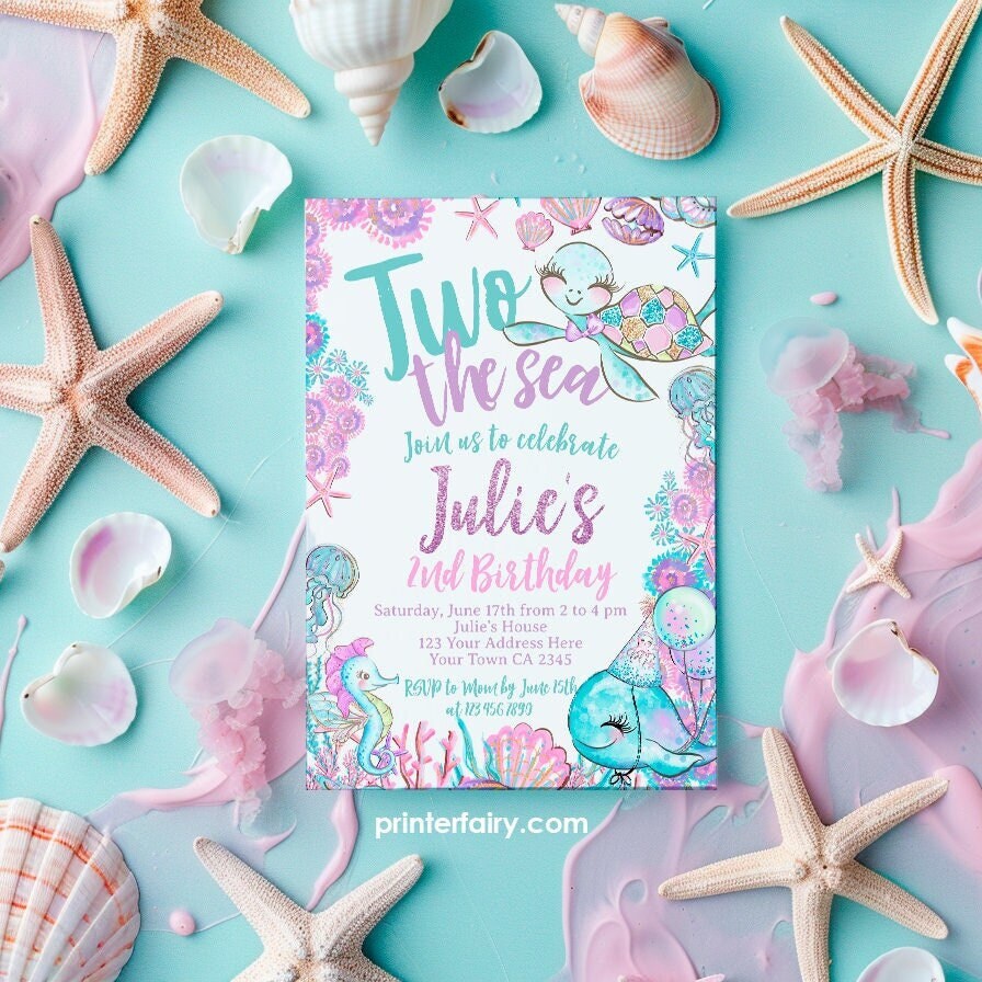 Under The Sea Birthday Invitation, Editable Ocean Party Template (Digital Download)
