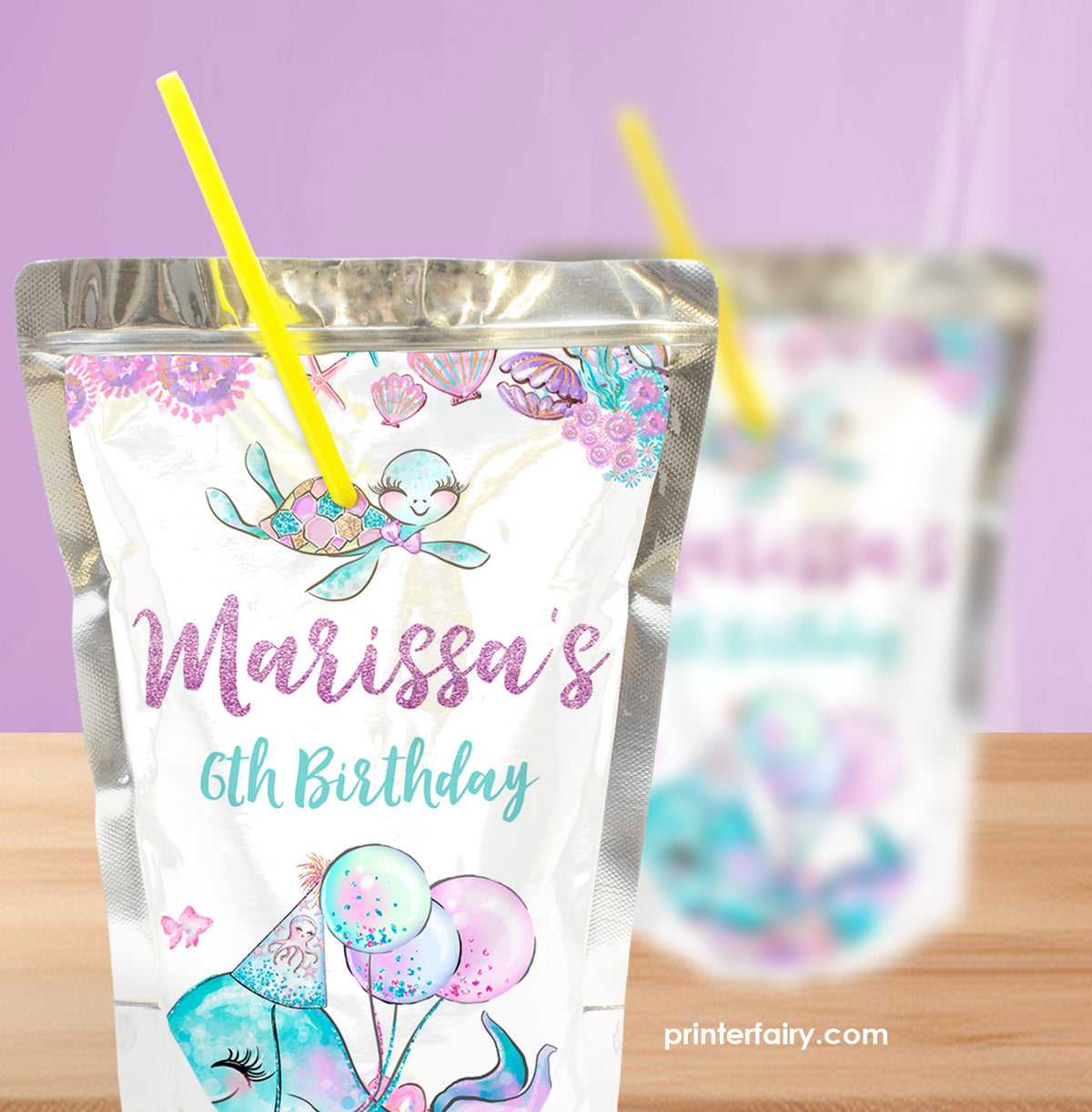 Under The Sea Birthday Party Drink Pouch Label, Editable (Digital Download)