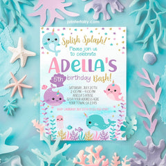 Narwhal Birthday Invitation, Under The Sea, EDIT YOURSELF (Digital Invitation)