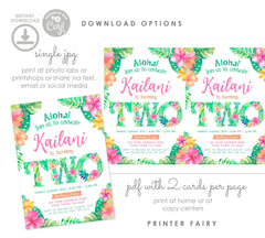 Luau 2nd Birthday Invitation, Editable Tropical Party Invite