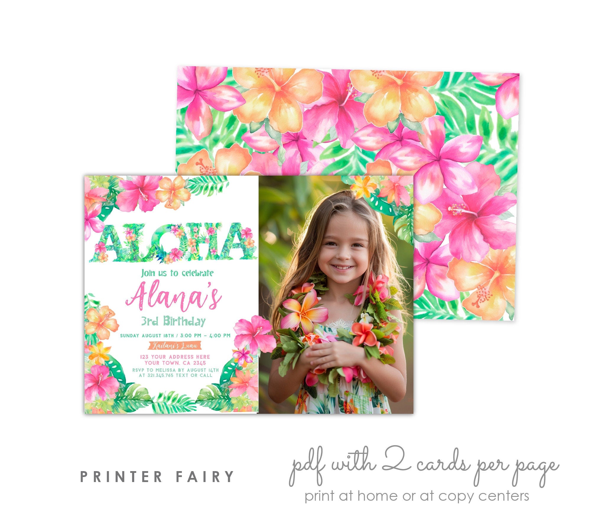 Luau Birthday Invitation, Editable Tropical Party Invite (Digital Item)