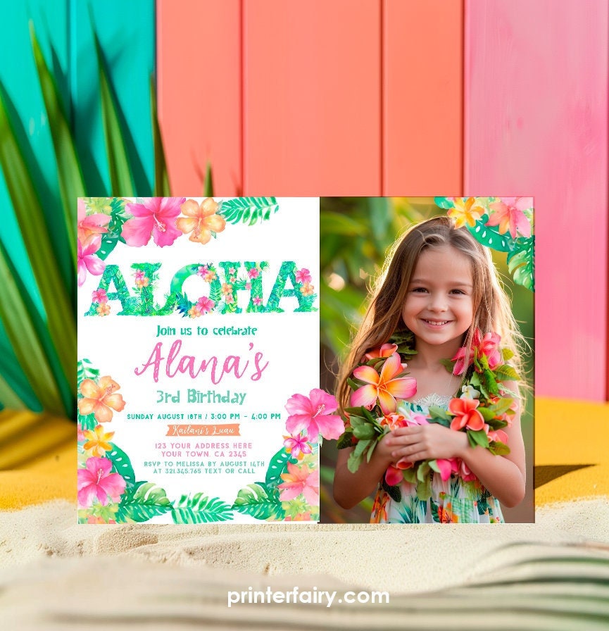 Luau Birthday Invitation, Editable Tropical Party Invite (Digital Item)