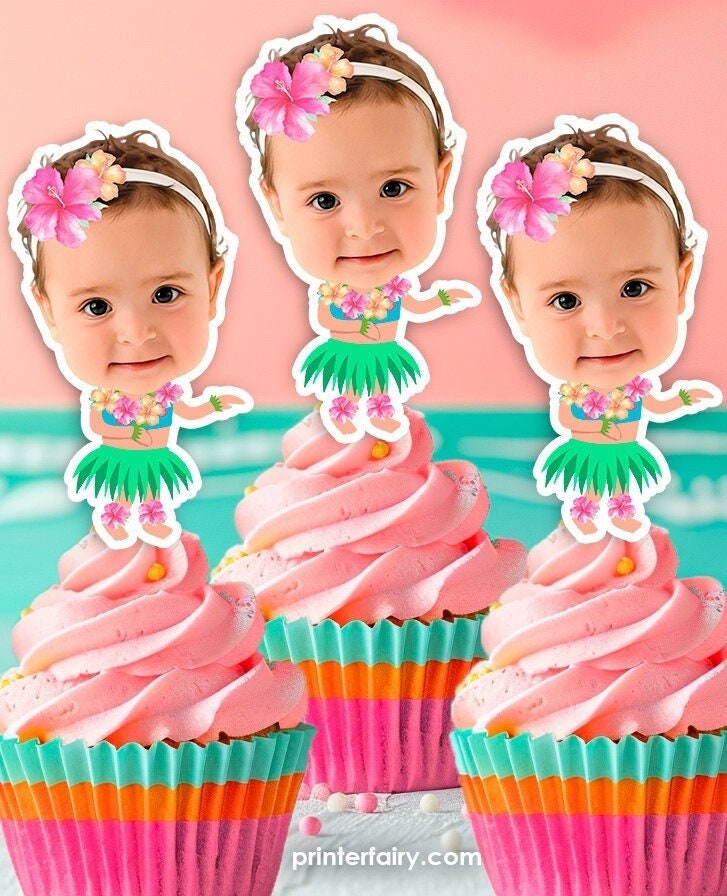 Luau Personalized Cupcake Toppers, Hawaiian Party Birthday Decorations, Printable Toppers Any Size, Custom Cake Toppers, Digital Design