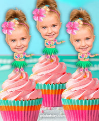 Personalized Luau Cupcake Toppers, Hawaiian Birthday Party Decorations (Digital Design)