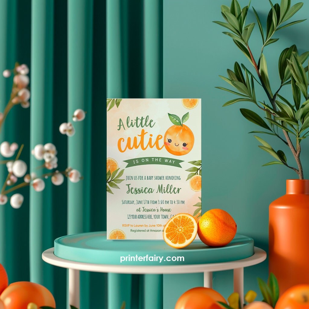 Orange Baby Shower Invitation, A Little Cutie Is On The Way (Digital Download)