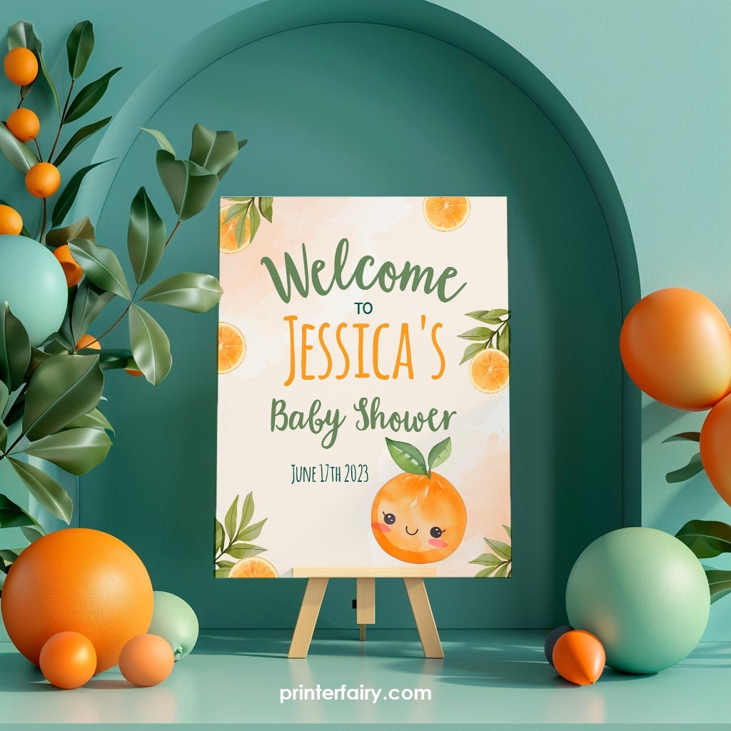Orange Baby Shower Welcome Sign Editable Template INSTANT DOWNLOAD