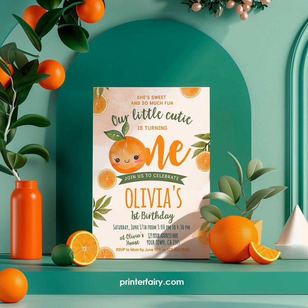 Little Cutie 1st Birthday Invitation Instant Download Template