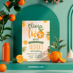 Sweet Orange 2nd Birthday Invitation, Summer Party Invite Template (Digital Download)