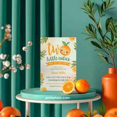 Orange Twins Baby Shower Invitation, Two Little Cuties (Digital Download)