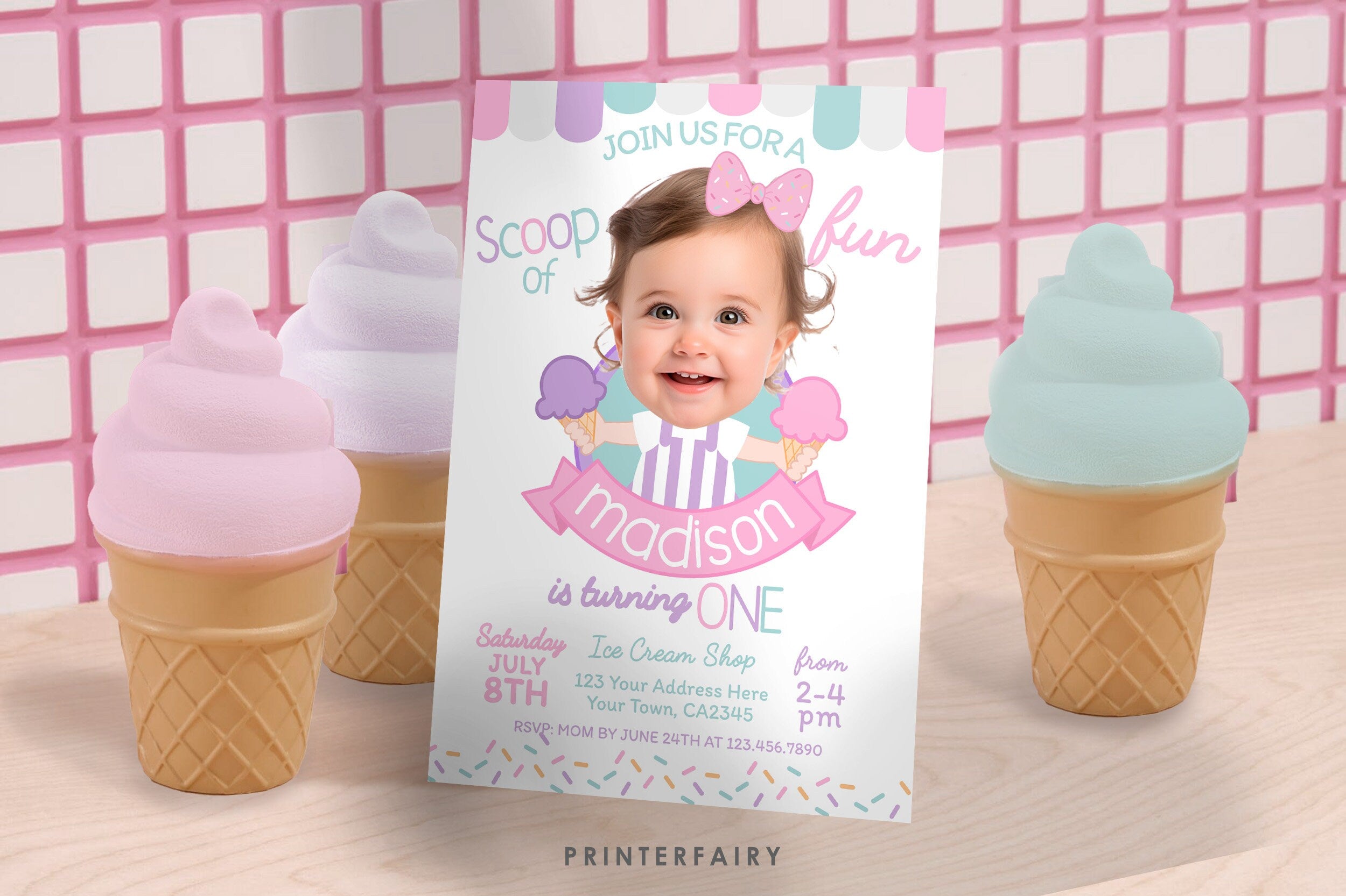 Ice Cream Birthday Invitation with Photo, Sprinkles Party (Digital)