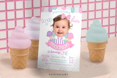 Ice Cream Birthday Invitation with Photo, Sprinkles Party (Digital)