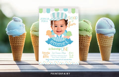 Ice Cream Birthday Photo Invitation, Summer Party (Digital Invite)