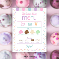 Editable Ice Cream Party Menu Template, Summer Party Decorations (Printable Instant Download)