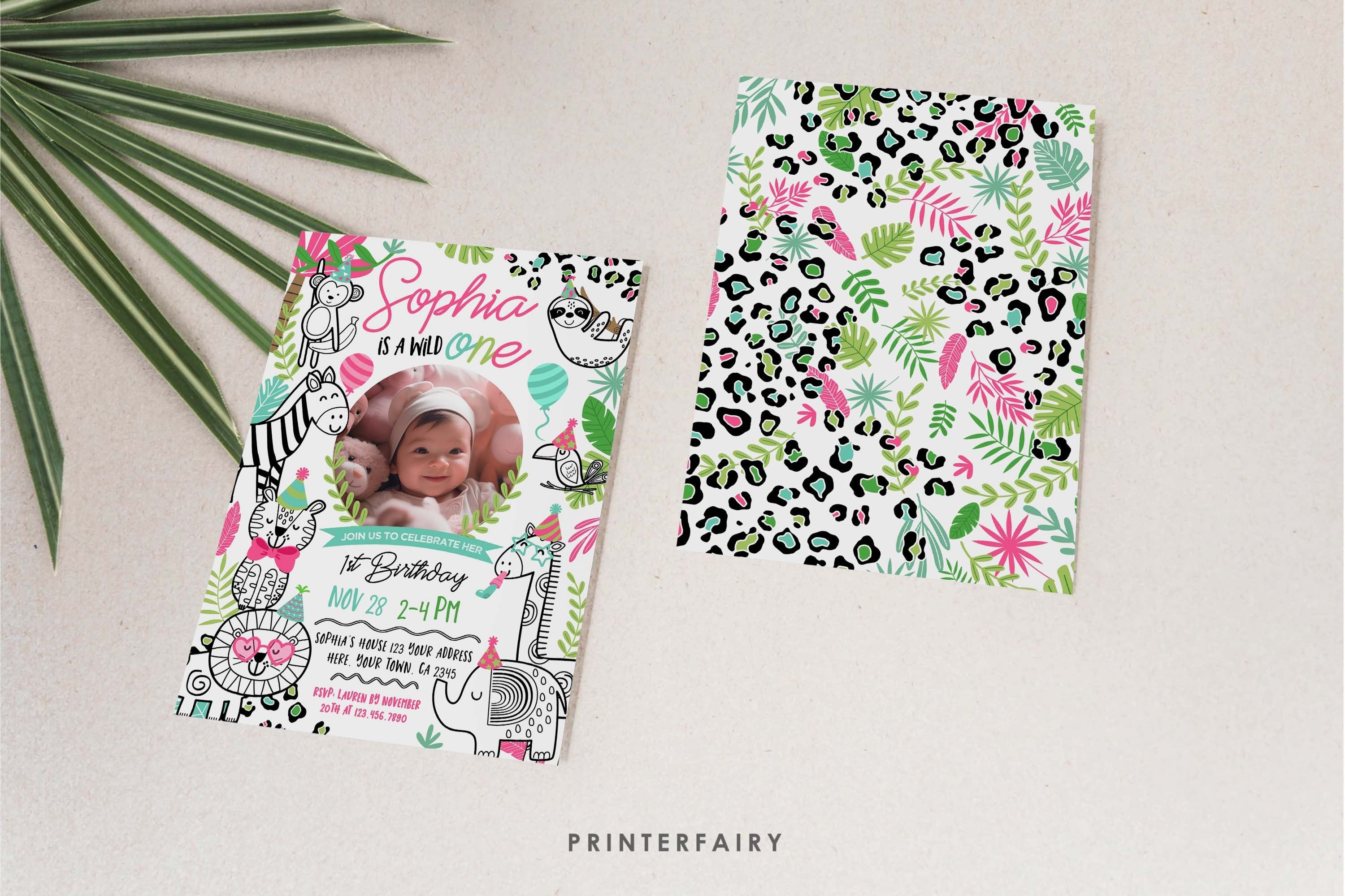 Wild One Safari 1st Birthday Invitation with Photo (Digital Download)