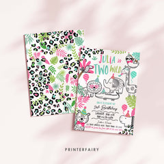 Two Wild Safari 2nd Birthday Invitation, Jungle Animals (Digital Download)