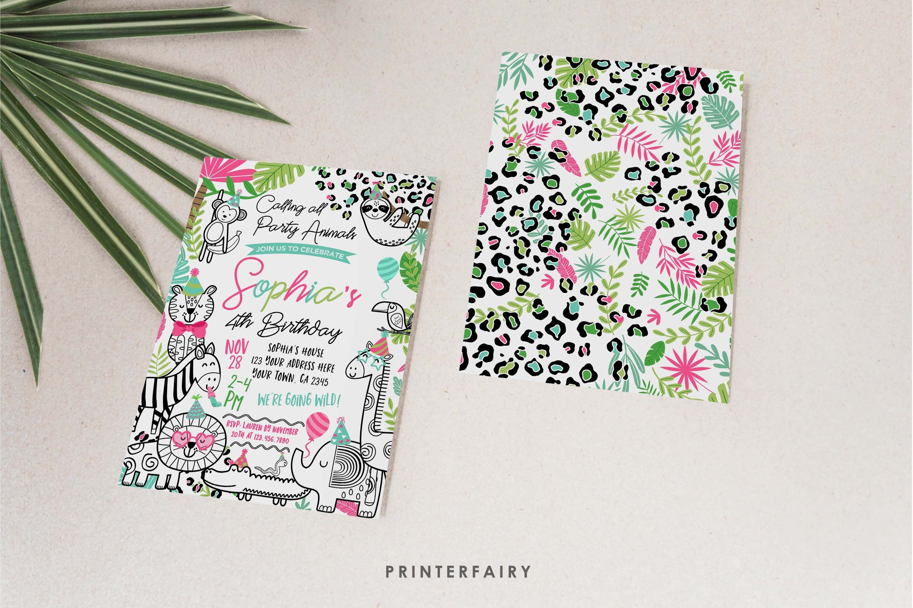 Party Animals Birthday Invitation, Safari Jungle Theme (Editable, Instant Download)