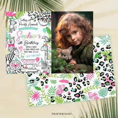 Safari Birthday Invitation, Jungle Animals, Photo, Editable (Digital Download)