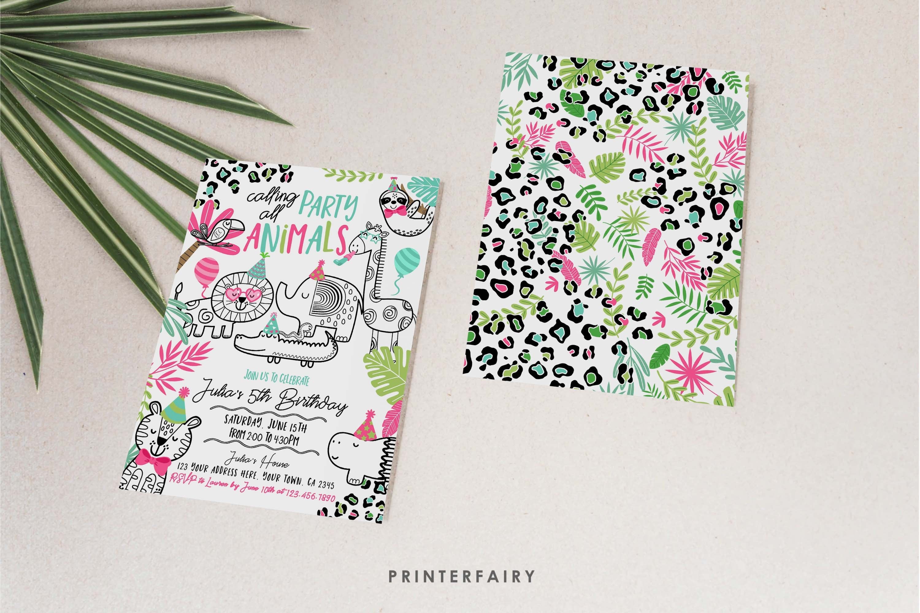 Jungle Animals Birthday Invitation, Safari Party, Editable (Digital Download)