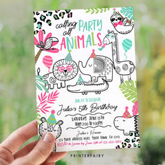 Jungle Animals Birthday Invitation, Safari Party, Editable (Digital Download)