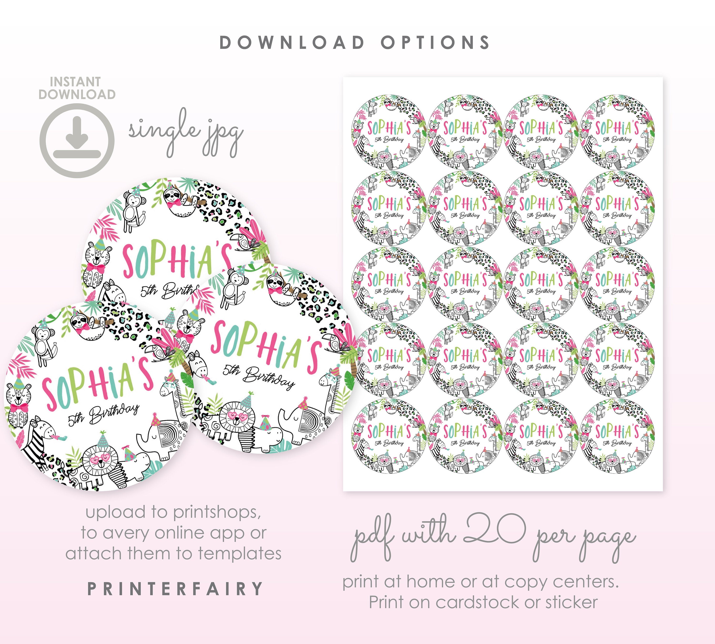 Wild One Safari Cupcake Toppers, Jungle Animals (Instant Download)