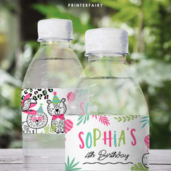 Jungle Animals Water Bottle Label, Safari Birthday Party (Editable Template)