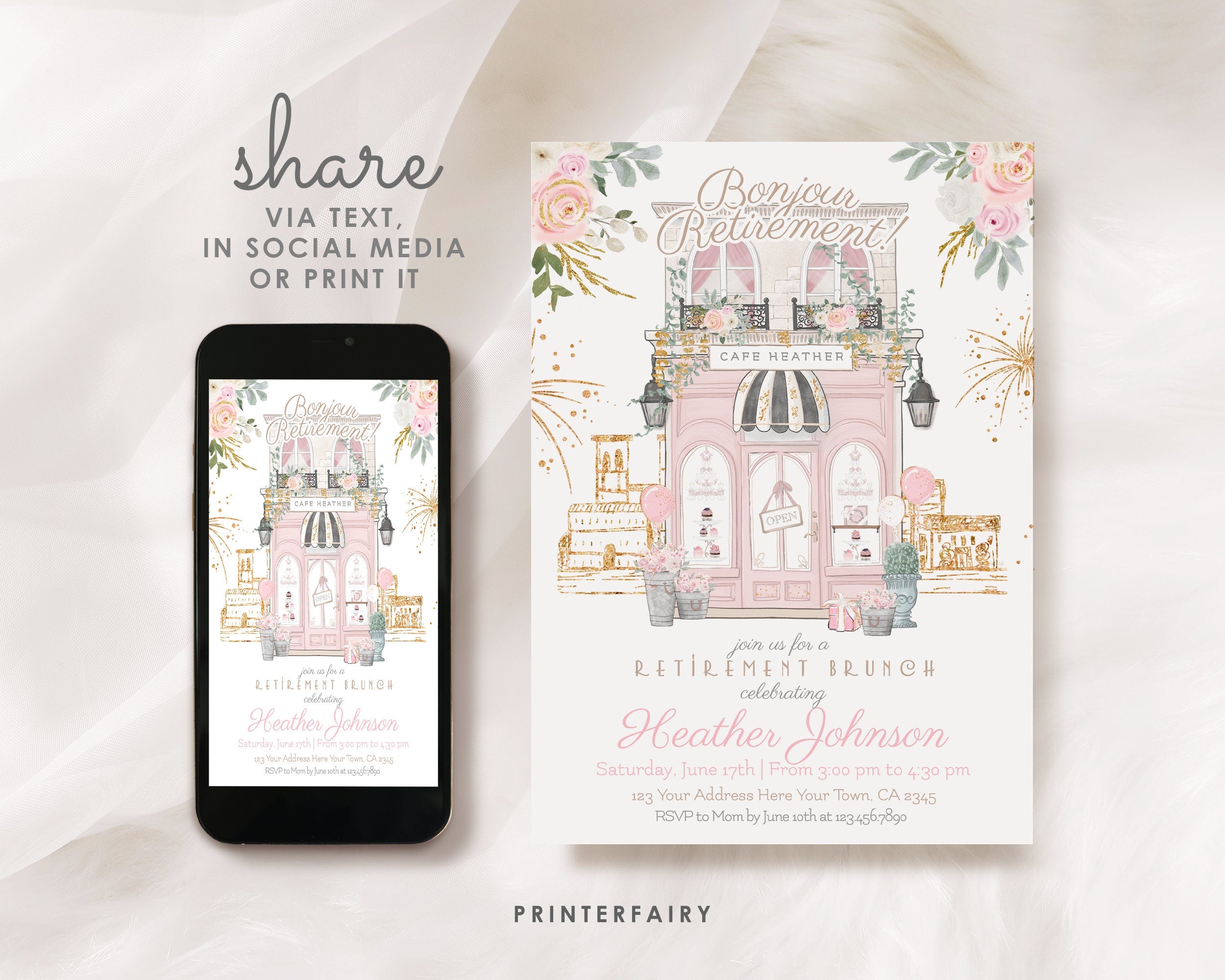 Paris Retirement Party Invitation, Editable Printable Farewell Tea (Digital Download)