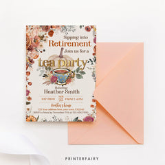 Fall Tea Party Retirement Invitation, Editable Template (Digital Download)