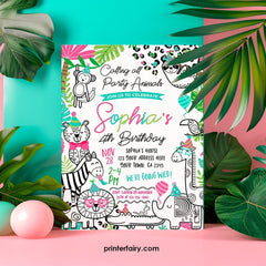 Party Animals Birthday Invitation, Safari Jungle Theme (Editable, Instant Download)