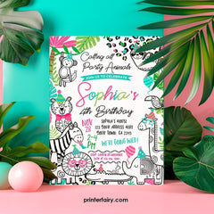 Party Animals Birthday Invitation, Safari Jungle Theme (Editable, Instant Download)