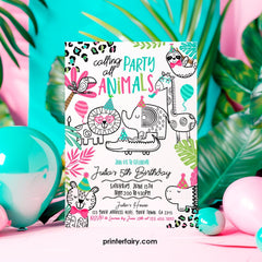Jungle Animals Birthday Invitation, Safari Party, Editable (Digital Download)
