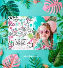 Jungle Animals Birthday Invitation with Photo (Digital Download)