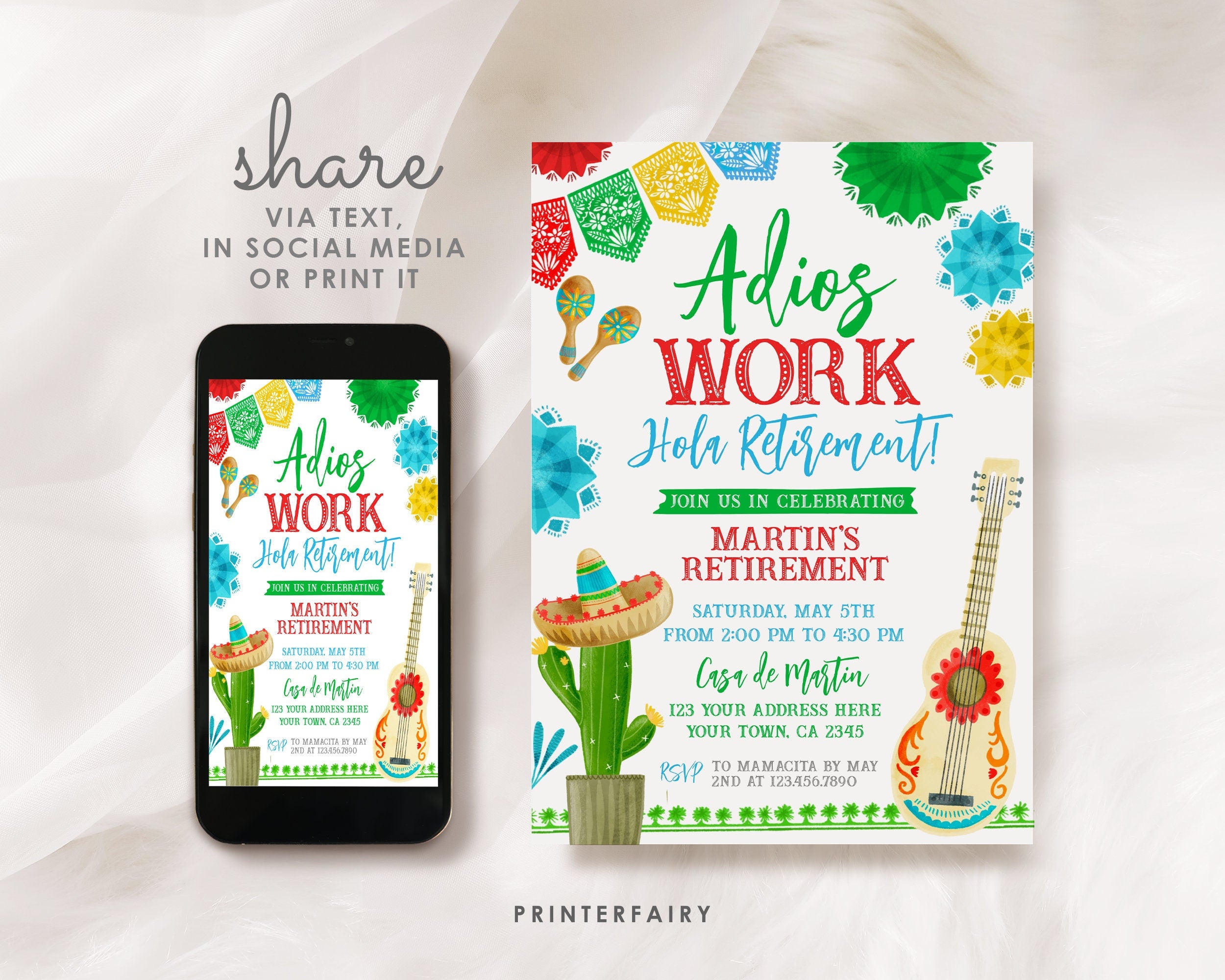 Retirement Fiesta Invitation, Editable Printable (Digital Download)