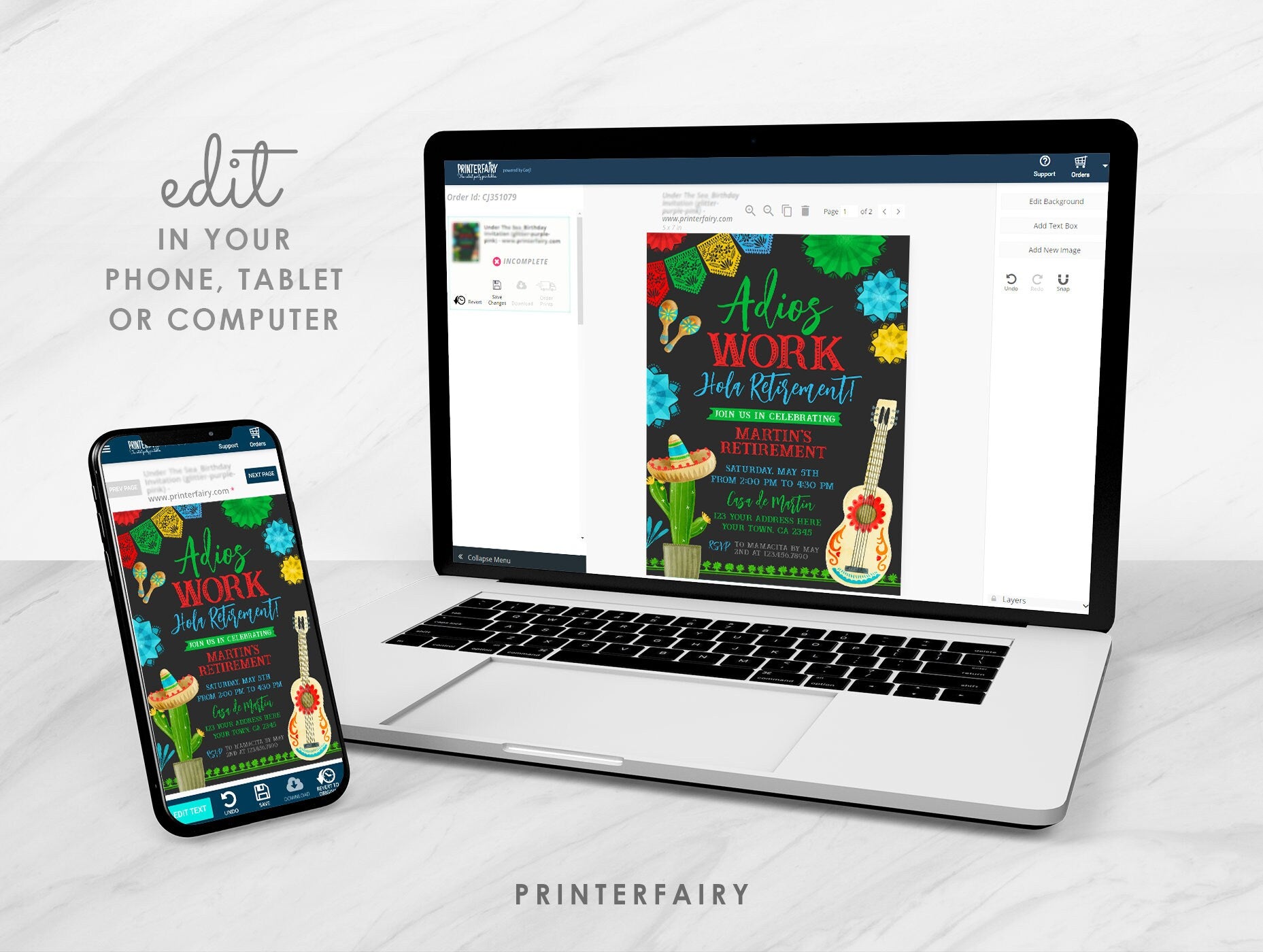 Fiesta Retirement Invitation, Editable Mexican Party Invite (Digital Download)