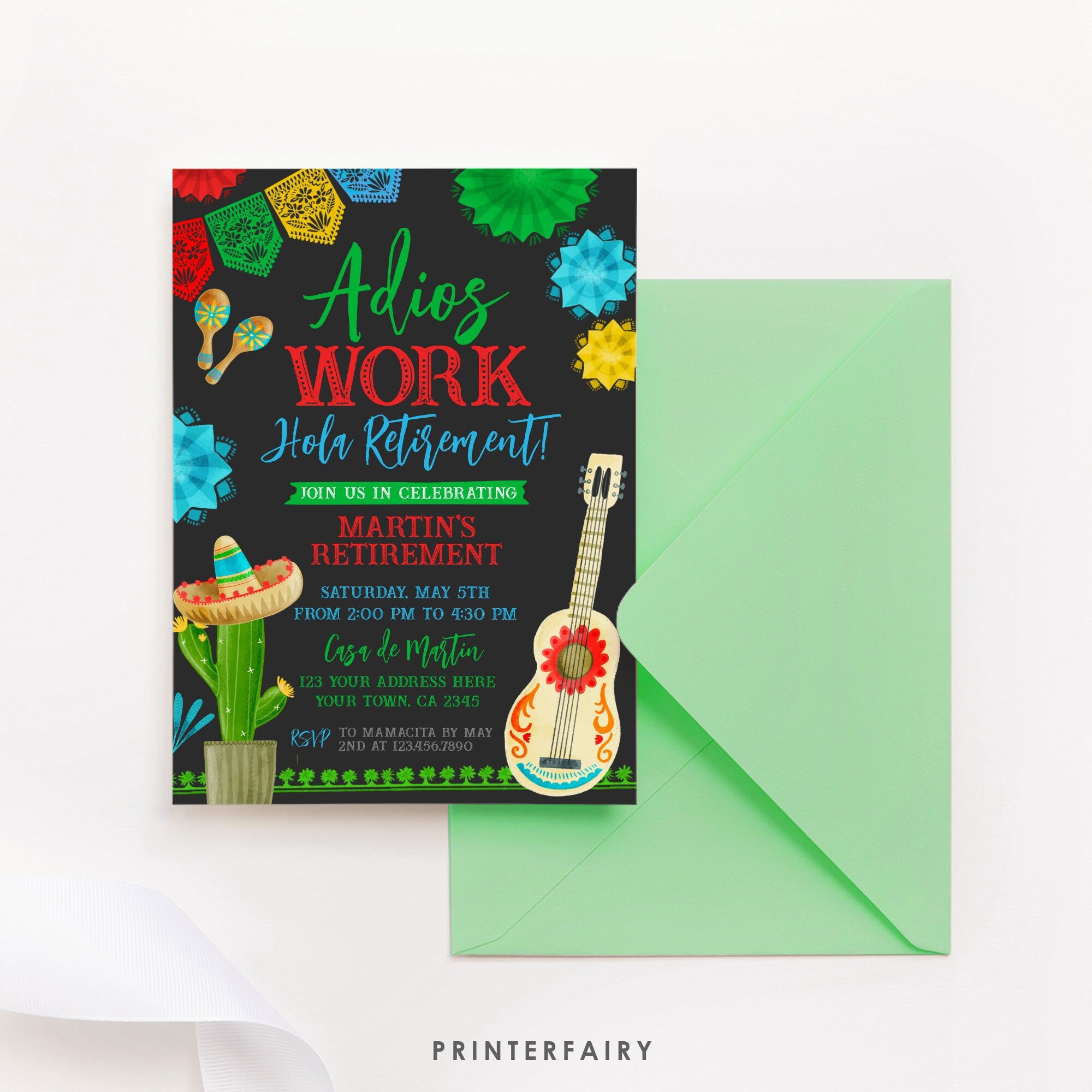 Fiesta Retirement Invitation, Editable Mexican Party Invite (Digital Download)