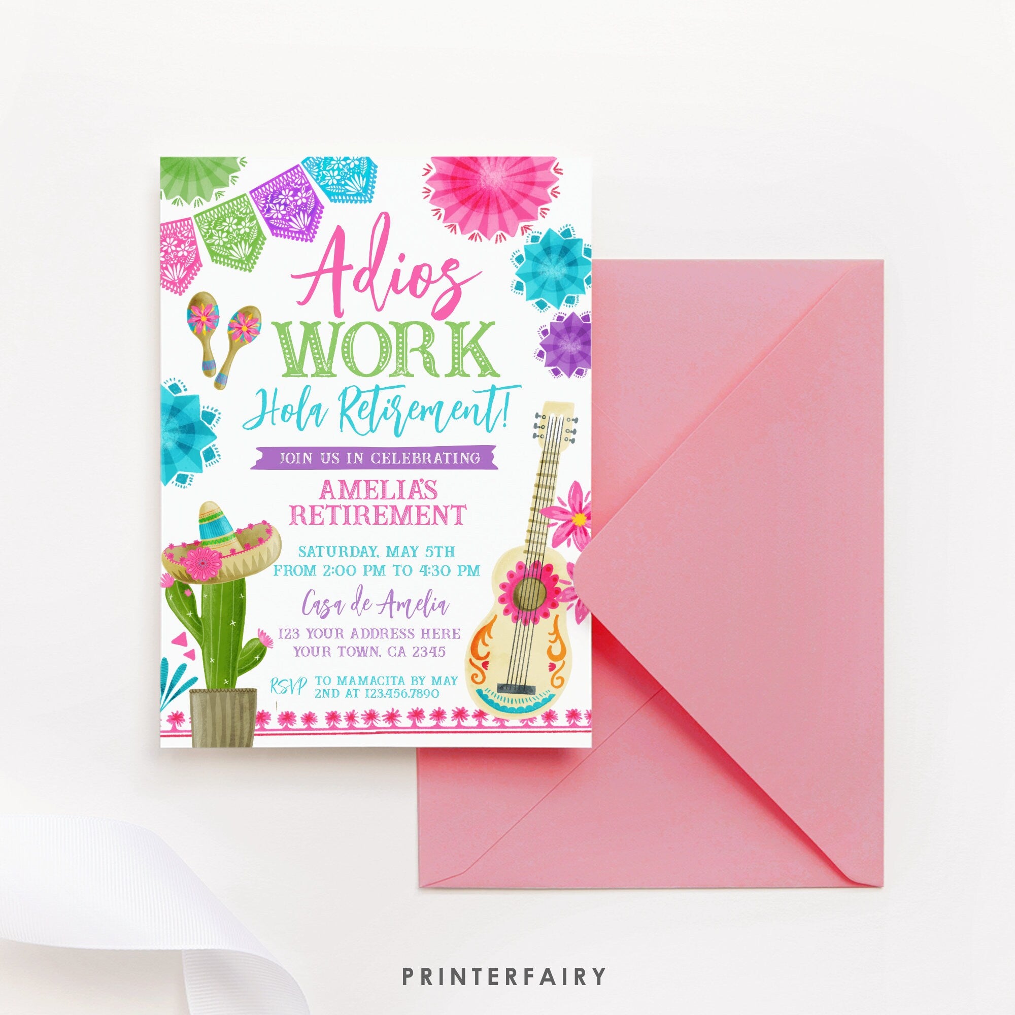 Retirement Fiesta Invitation, Editable Farewell Party Invite (Digital)