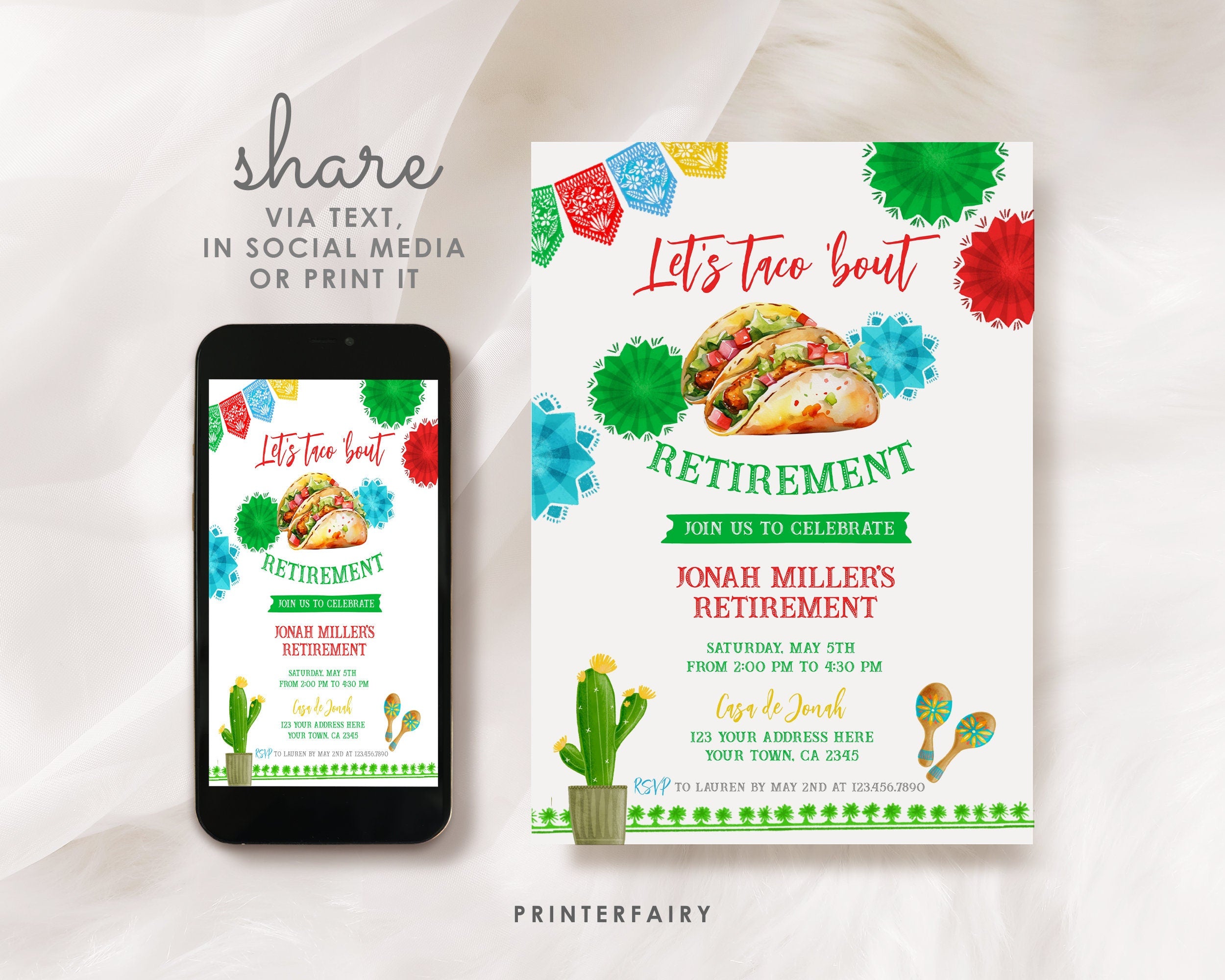 Taco Retirement Invitation, Fiesta Farewell Party (Editable Printable)
