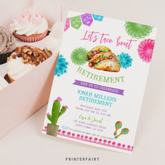 Taco Bout Retirement Invitation, Fiesta Party, Editable (Digital Download)