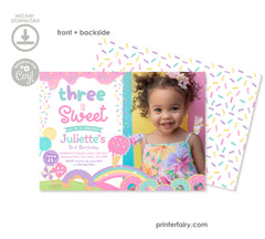 Candyland 3rd Birthday Invitation, Rainbow Sprinkle, Photo Invite (Digital)