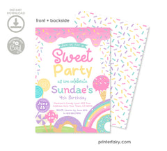 Candyland Birthday Invitation, Ice Cream, Donut, Popsicle (Editable Digital)