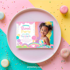 Candyland Birthday Invitation with Photo, Editable Ice Cream Sprinkle Invite
