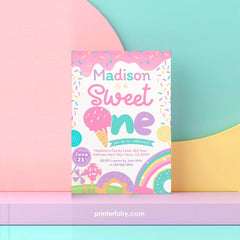 Editable Candyland First Birthday Invitation, Sweet One, Sprinkles (INSTANT DOWNLOAD)