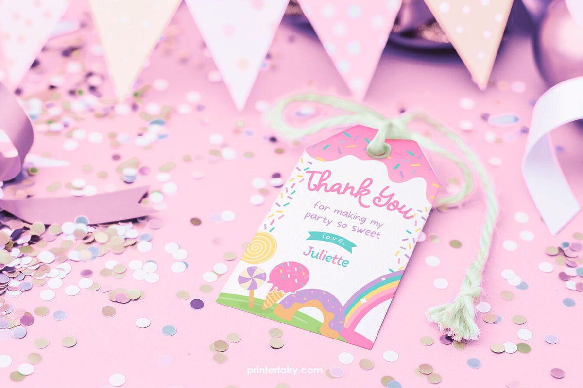 Candyland Thank You Tags Template, Rainbow Birthday Party (Digital Download)