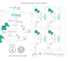 Unicorn and Dragon Gable Box Label, Joint Birthday Party (INSTANT DOWNLOAD)