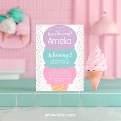 Ice Cream Birthday Party Invitation EDITABLE Template for any age, INSTANT DOWNLOAD