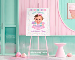 Ice Cream Party Welcome Sign Template with Photo, Summer Party Decor (Editable Instant Download)