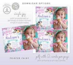 Sea Turtle Birthday Invitation with Photo, Under the Sea Party Invite (Digital Download)