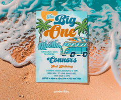 Surf 'Big One' Birthday Invitation, Retro Van, Beach Party (EDITABLE, INSTANT DOWNLOAD)