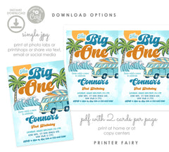 Surf 'Big One' Birthday Invitation, Retro Van, Beach Party (EDITABLE, INSTANT DOWNLOAD)