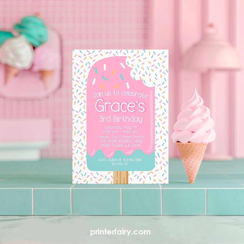 Popsicle Birthday Invitation, Summer Party (Digital, Editable)