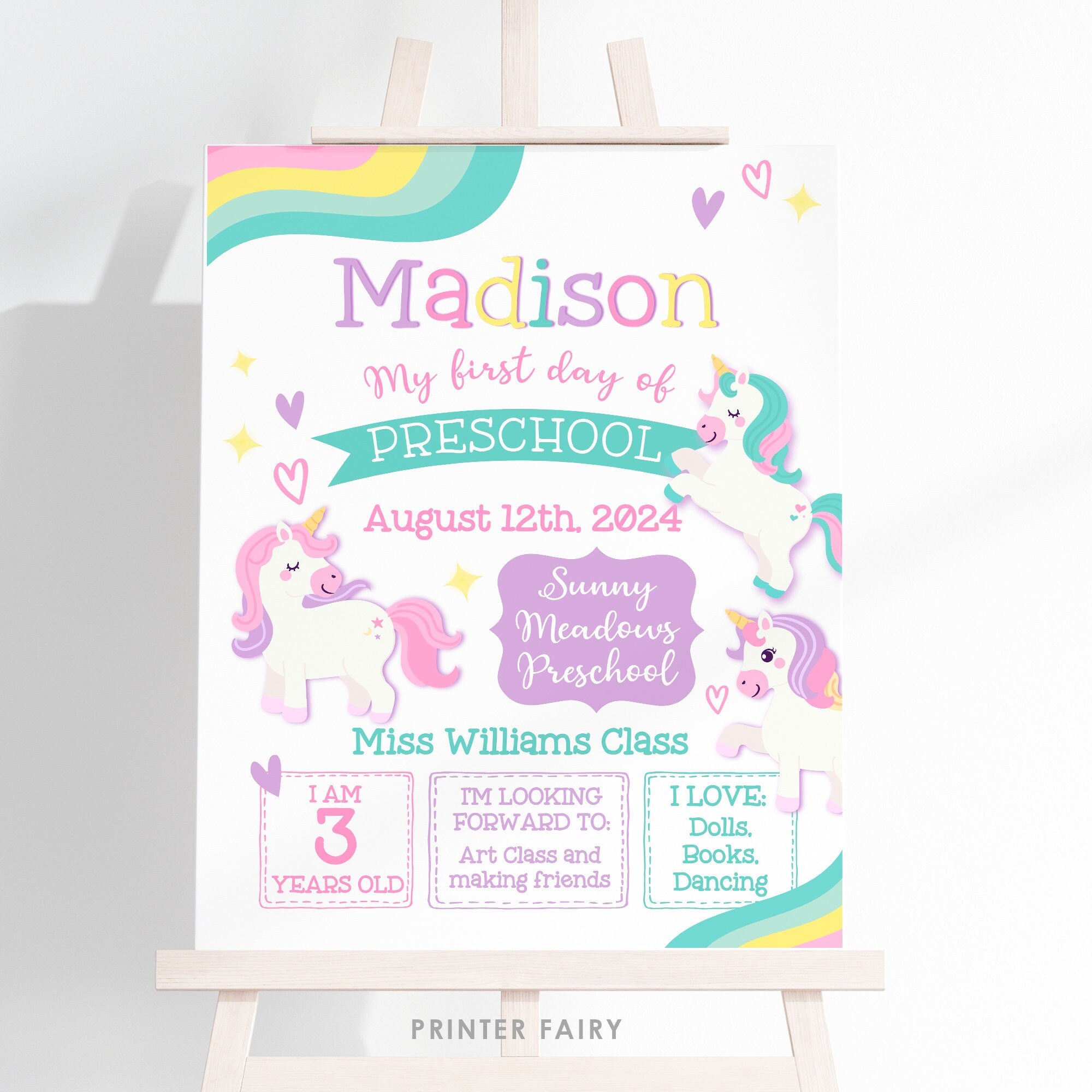 Unicorn Back to School Sign, First Day, ANY GRADE (Editable, Instant Download)